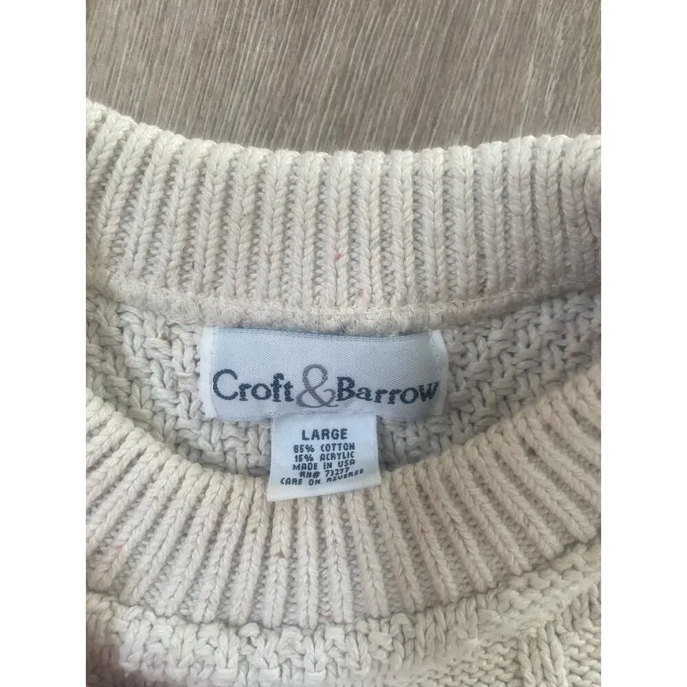 Vintage‎ Croft and Barrow Fisherman Core Cream Chunky Knit Sweater Size Large - Picture 2 of 4